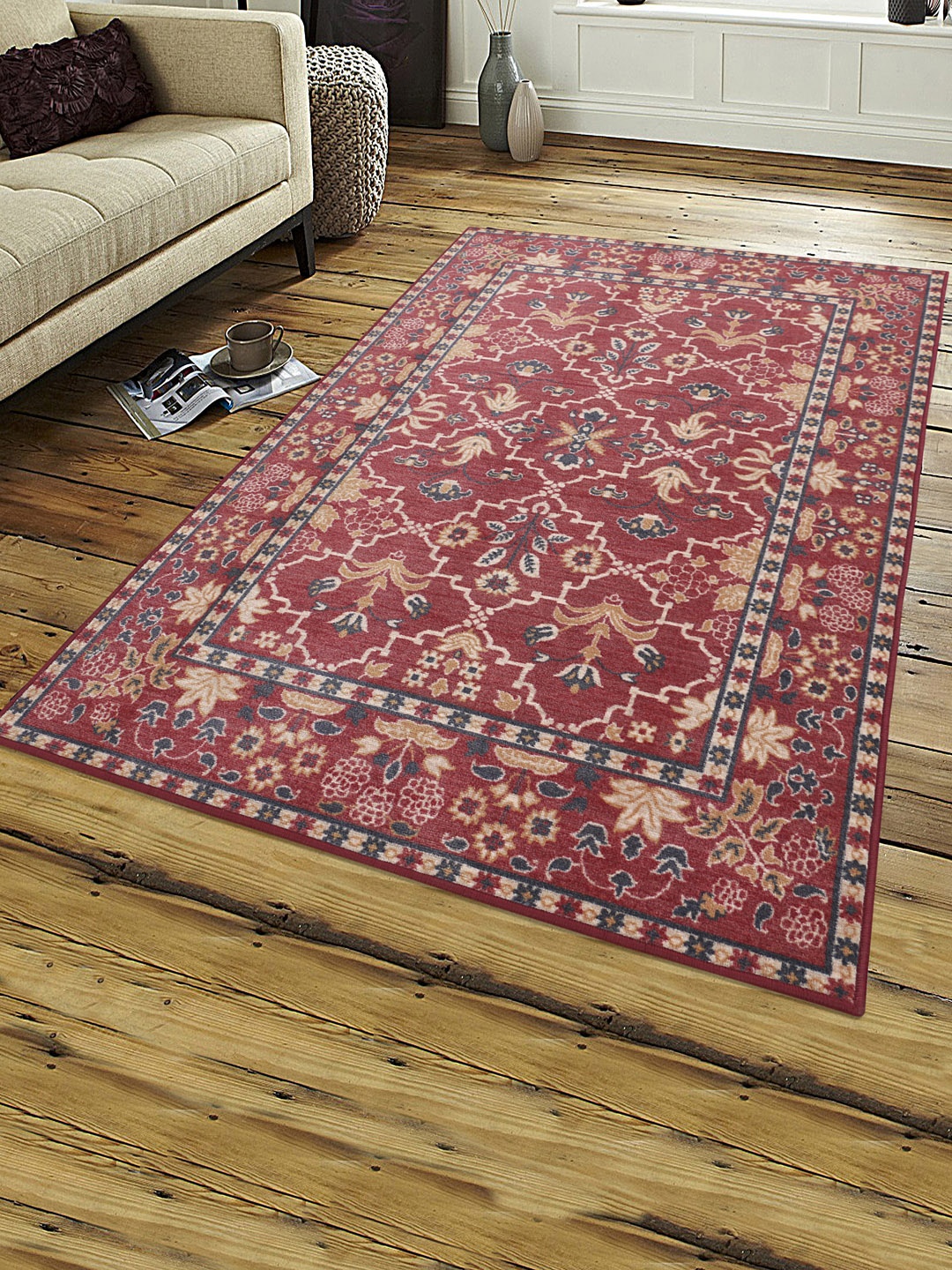 

RUGSMITH Red & Black Patterned Anti-Skid Rectangle Carpet