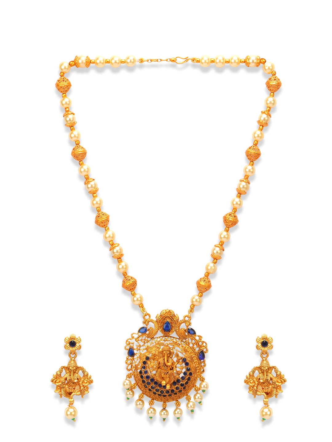 

Anikas Creation Women Gold-Plated Stone Studded Maa Laxmi Jewellery Set