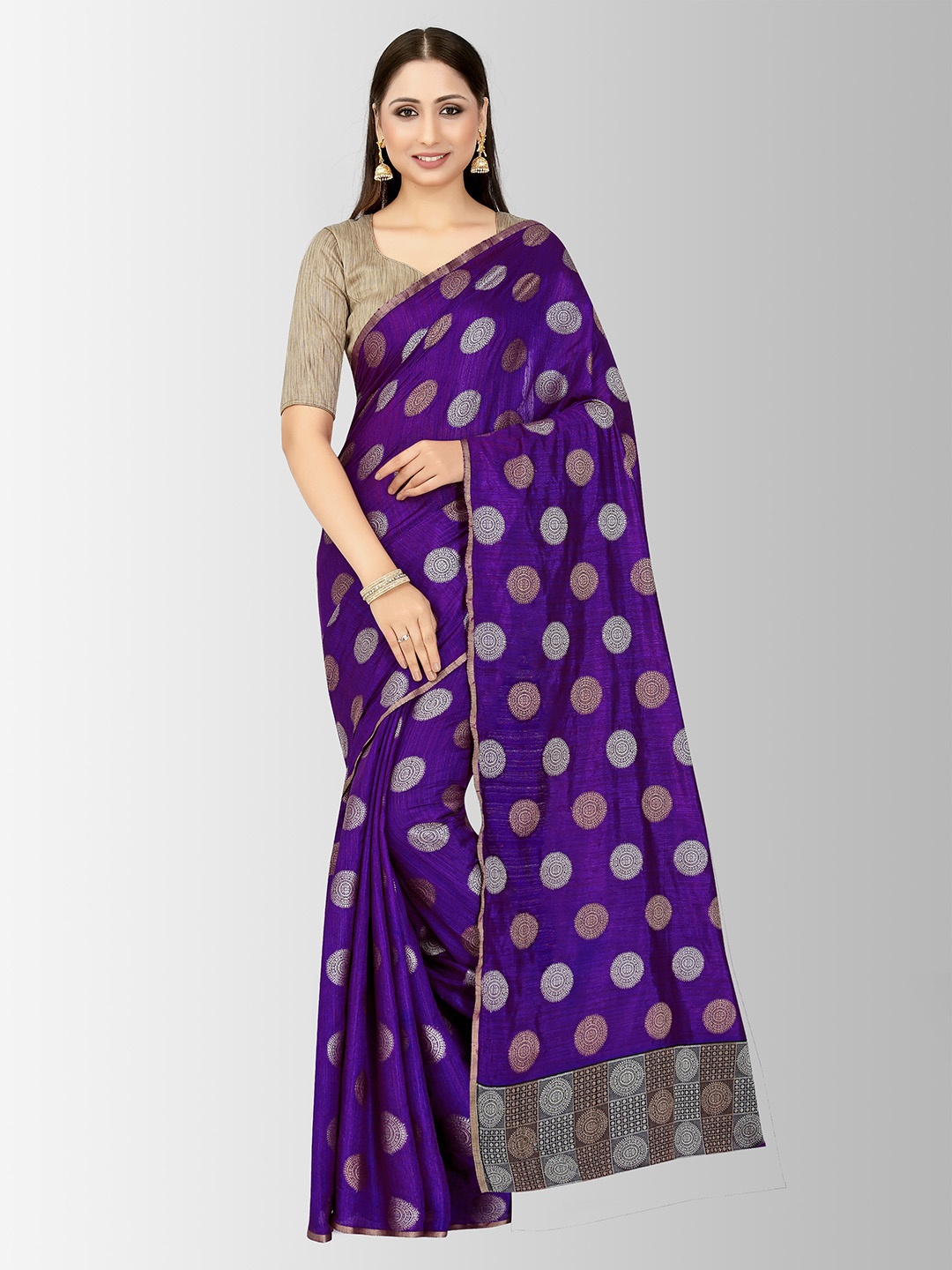 

MIMOSA Purple & Off-White Art Silk Embellished Kanjeevaram Saree