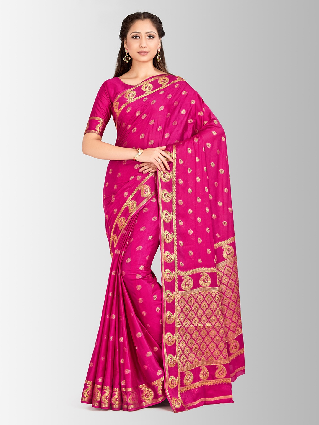 

MIMOSA Pink Poly Crepe Embellished Mysore Silk Saree