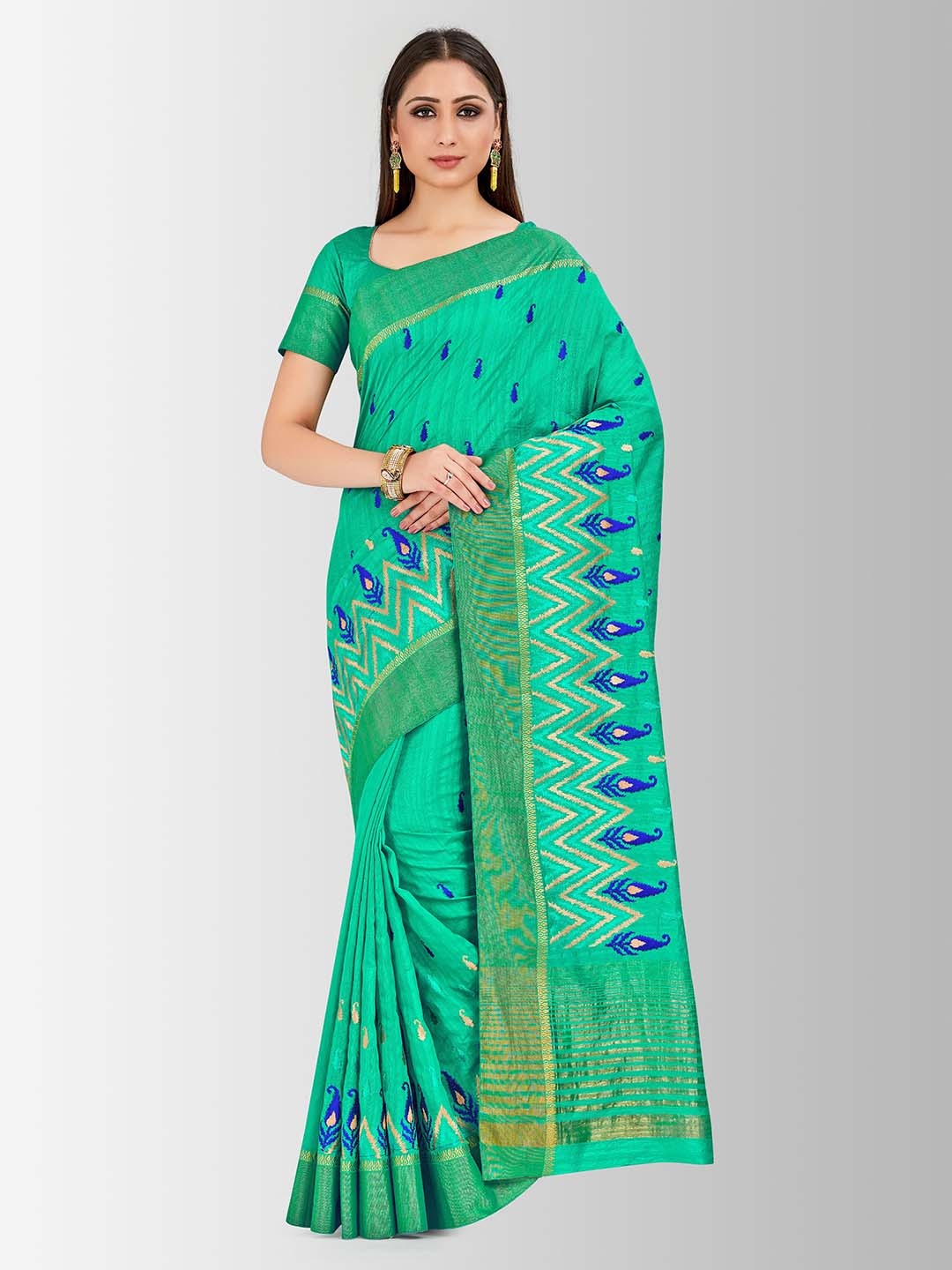 

MIMOSA Green Art Silk Printed Kanjeevaram Saree