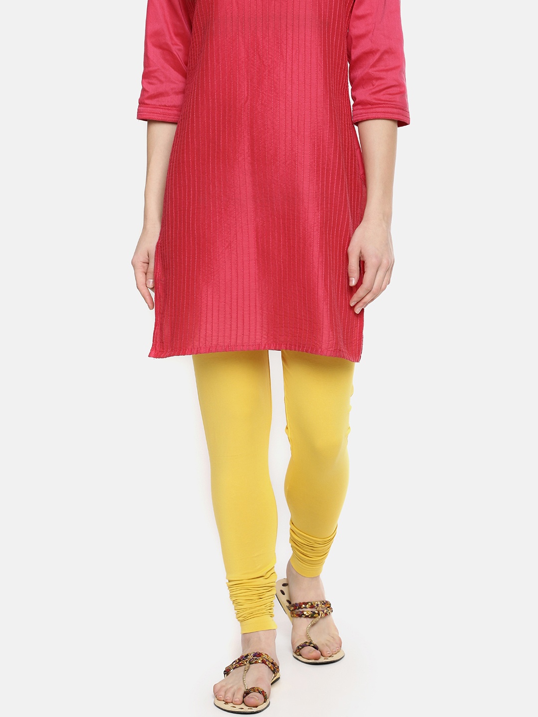 

Dollar Missy Women Yellow Solid Churidar Length Leggings