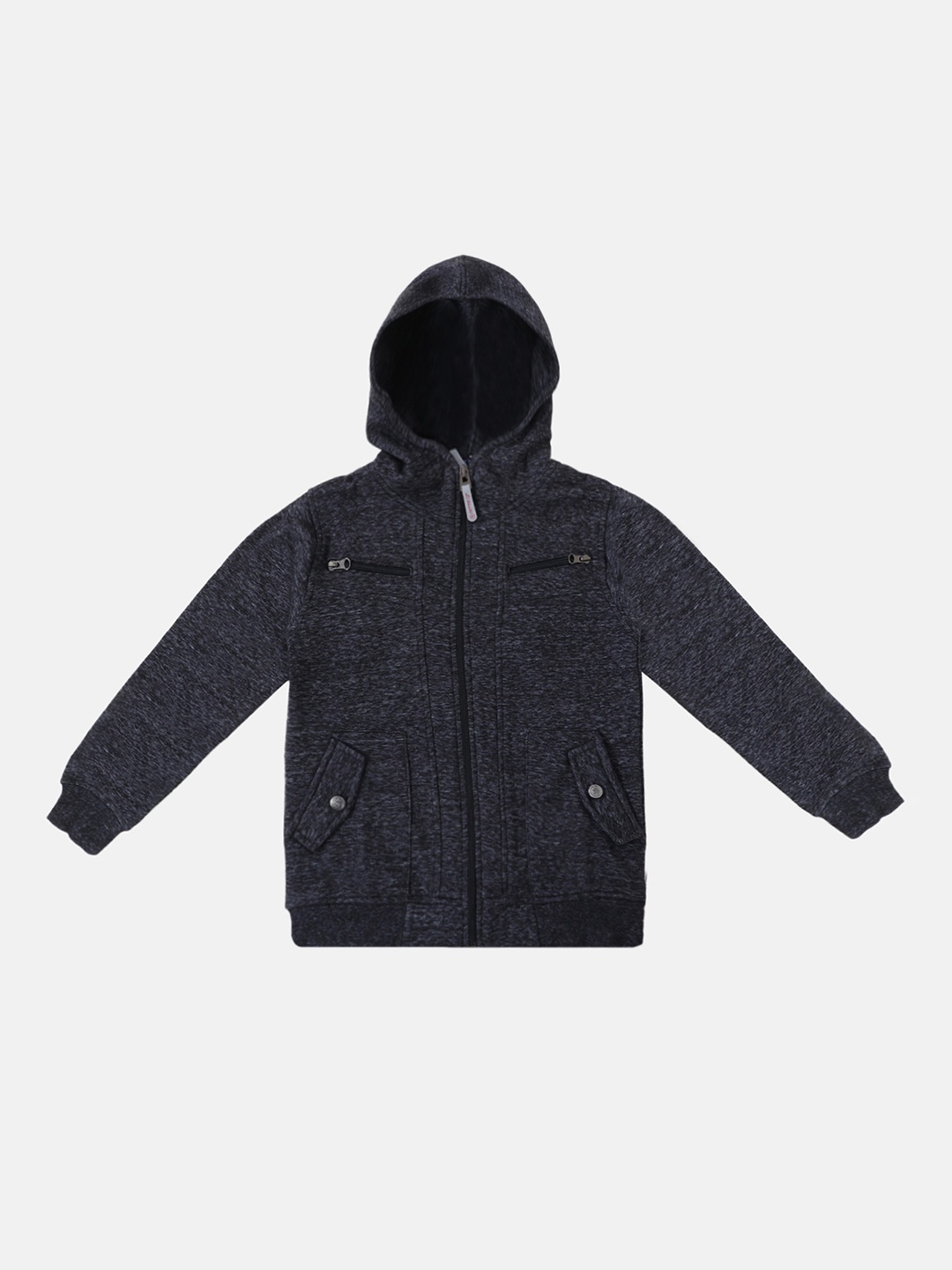 Lil Tomatoes Boys Charcoal Grey Solid Hooded Sweatshirt