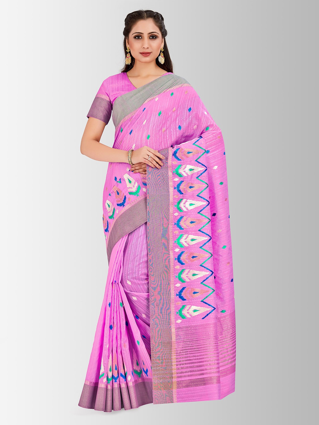 

MIMOSA Pink Art Silk Embroidered Kanjeevaram Saree