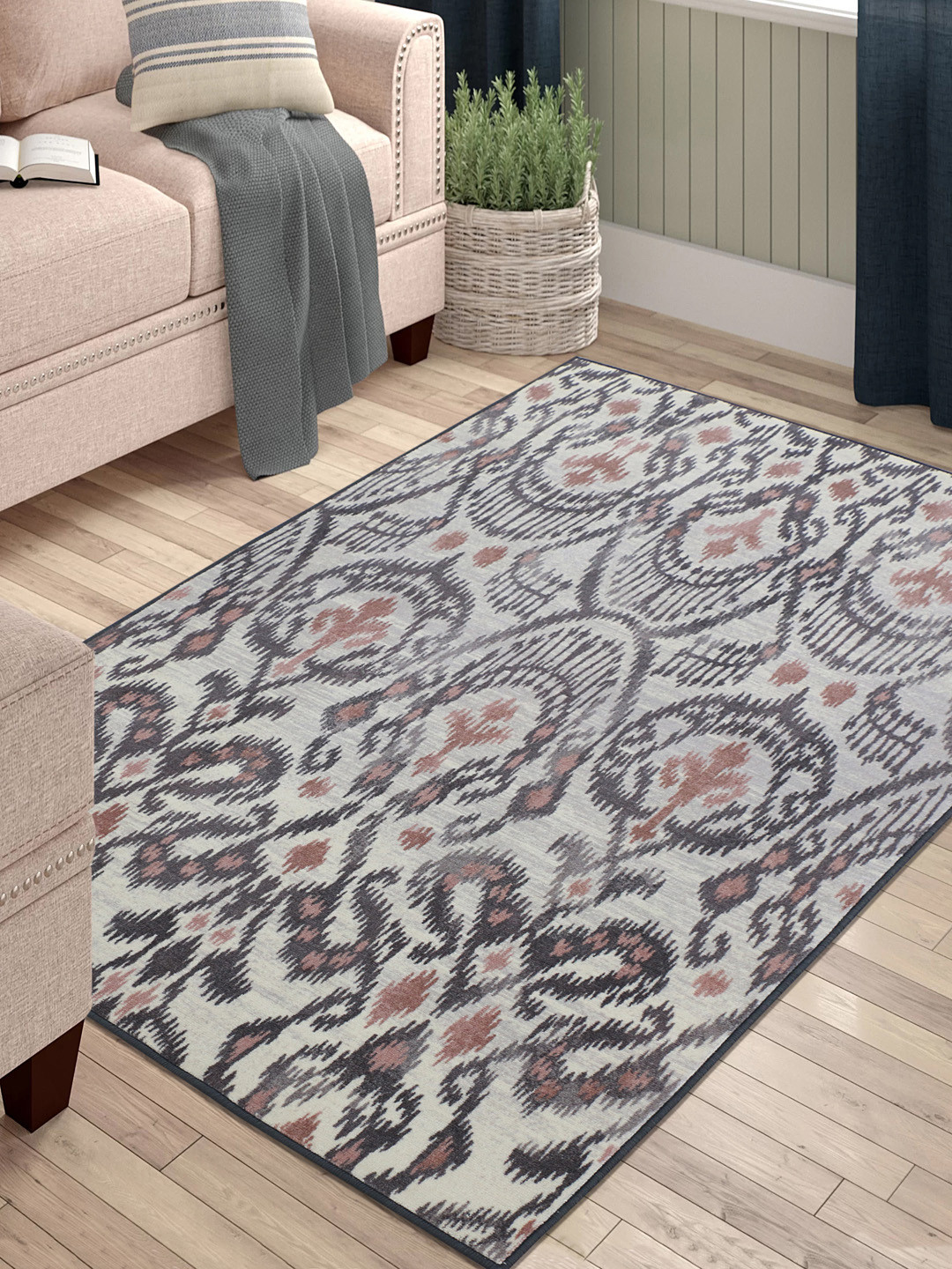 

RUGSMITH Grey & Black Patterned Anti-Skid Rectangle Carpet