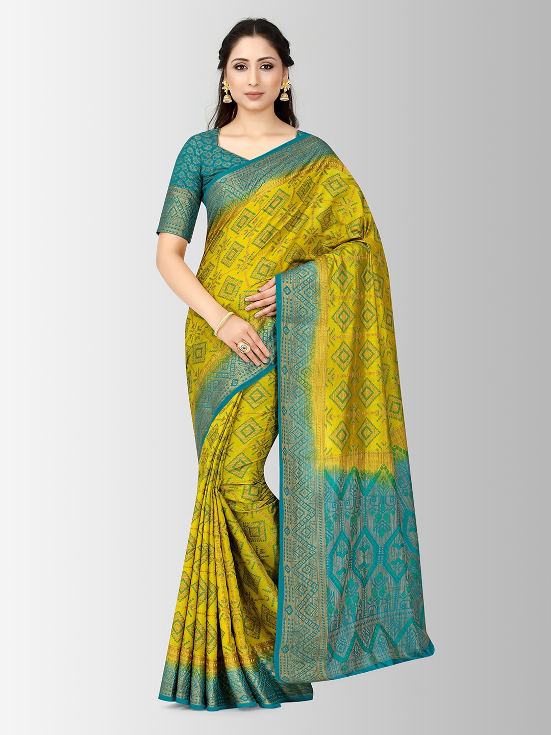 

MIMOSA Yellow Art Silk Embellished Patola Saree