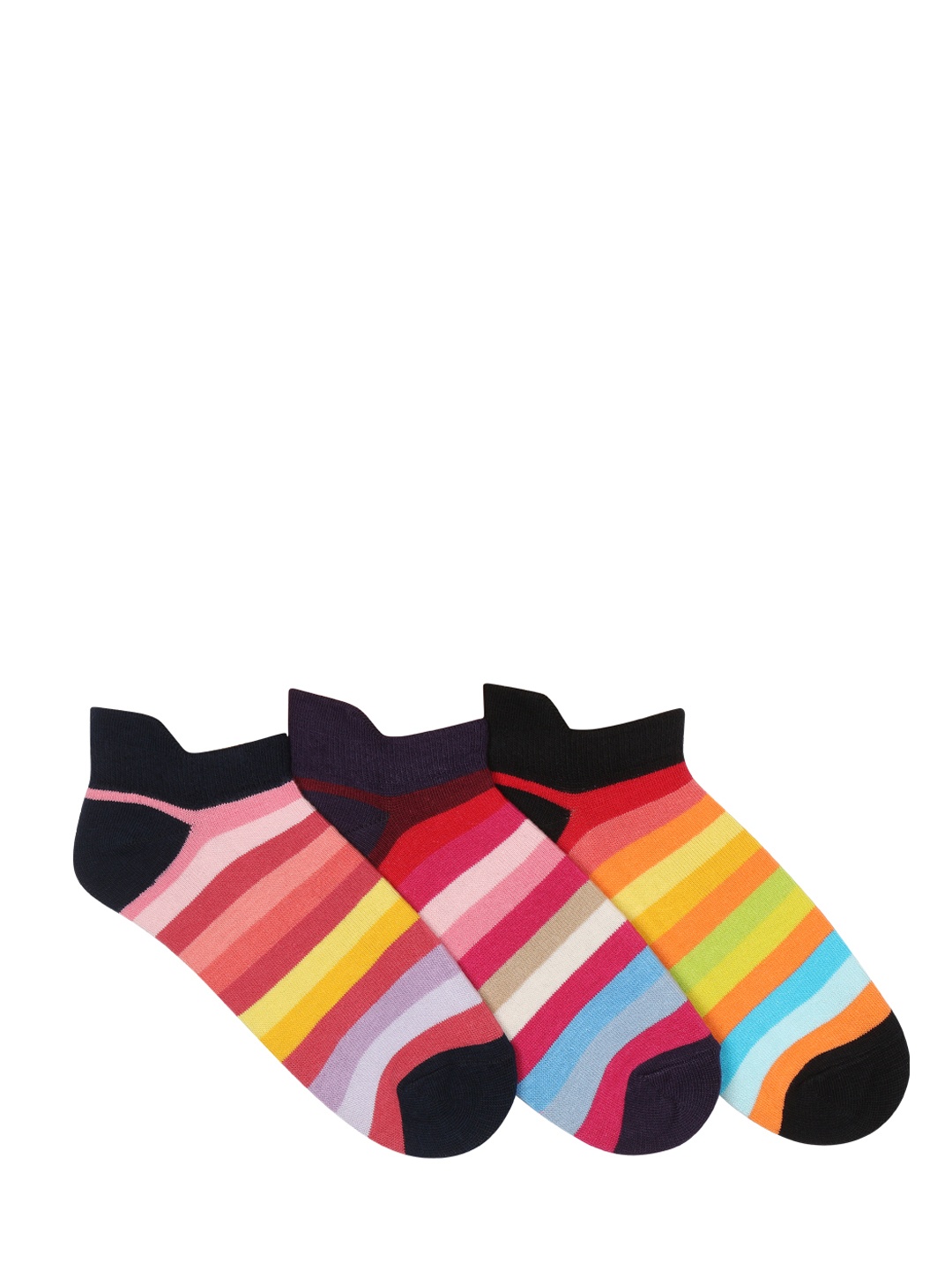 

Supersox Women Pack of 3 Multicoloured Striped Compact Combed Ankle-Length Socks, Multi