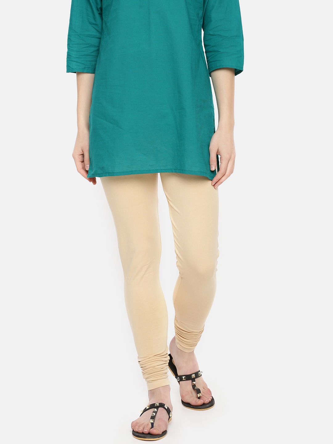

Dollar Missy Women Cream-Coloured Solid Churidar Length Leggings