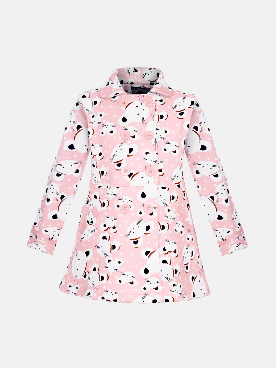 

Naughty Ninos Girls Pink & White Fleece Pea Coat