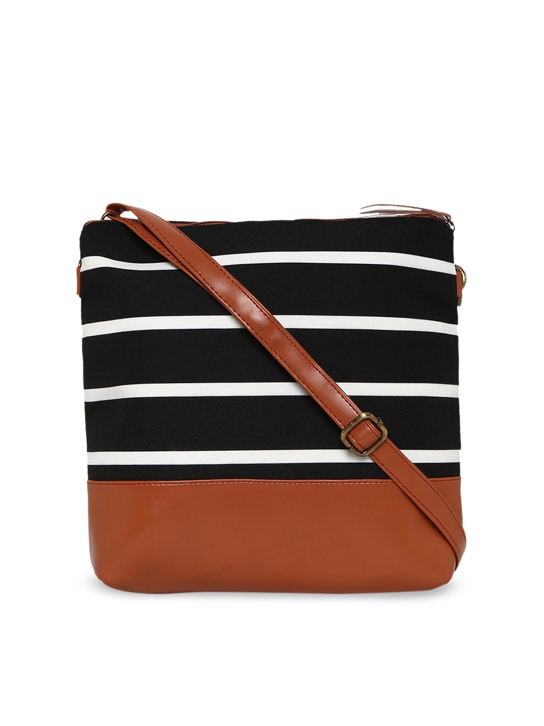 

KLEIO Black & Tan Brown Striped Sling Bag