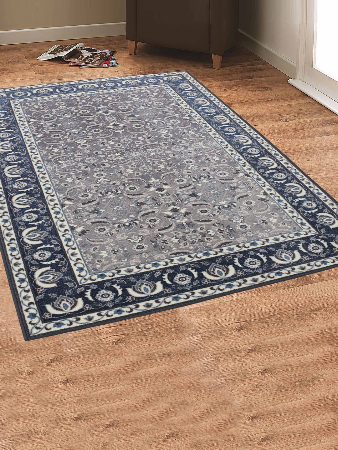 

RUGSMITH Navy Blue & Grey Patterned Anti-Skid Rectangle Carpet