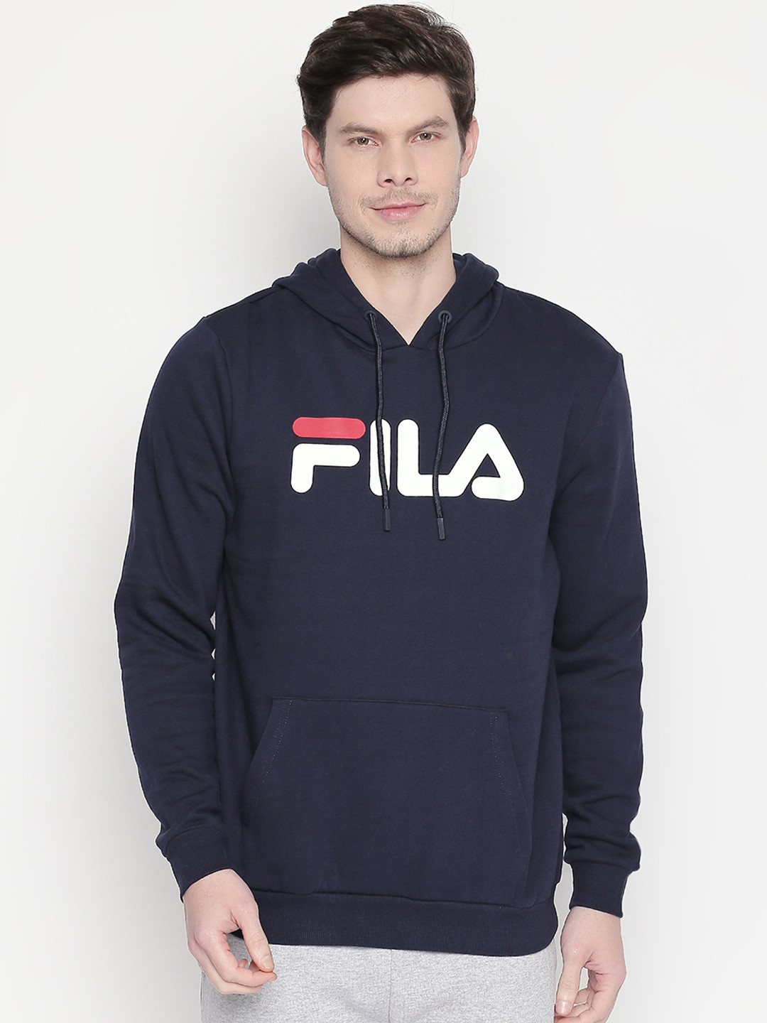 

FILA Men Navy Blue & Off-White Printed Hooded Sweatshirt