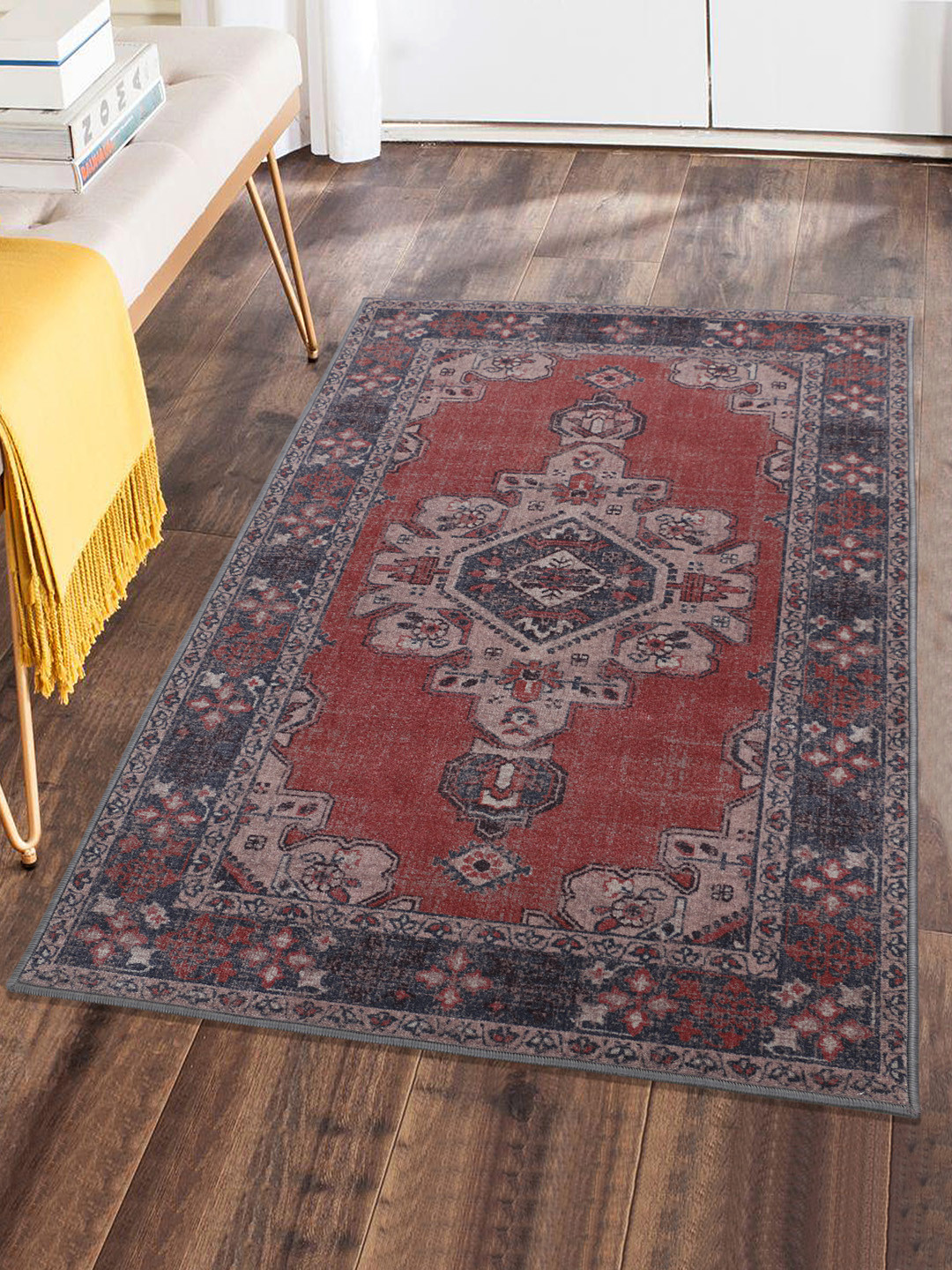 

RUGSMITH Maroon & Brown Patterned Anti-Skid Rectangle Carpet