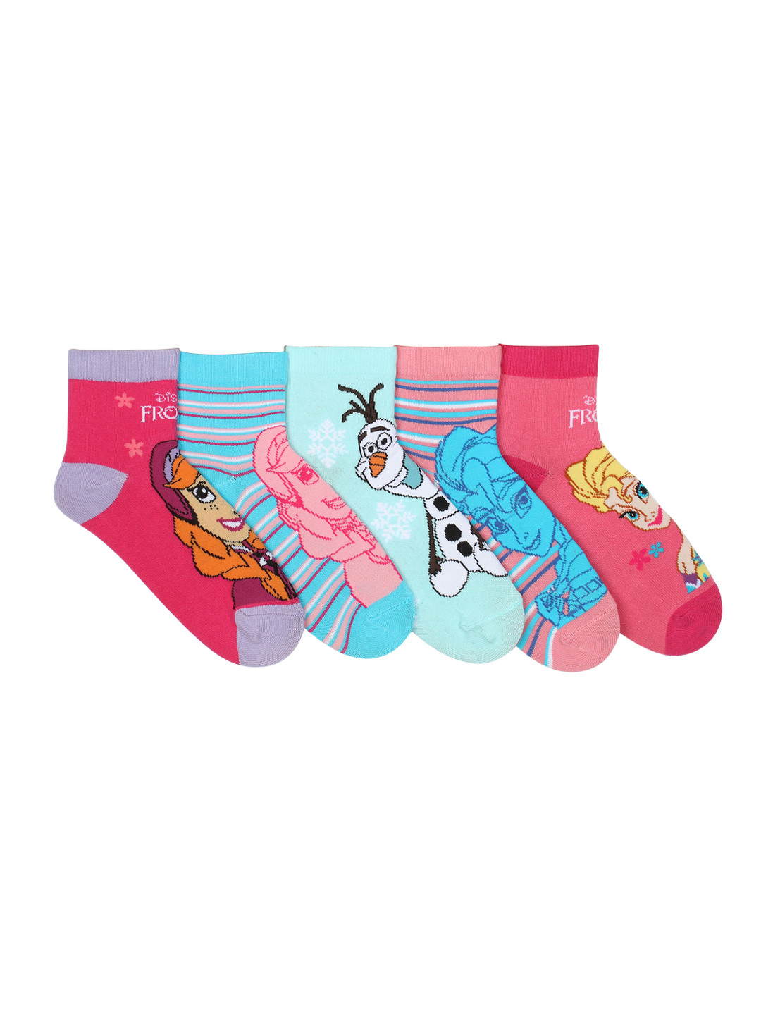 

Supersox Women Pack of 5 Disney Frozen Printed Compact Combed Ankle-Length Socks, Pink