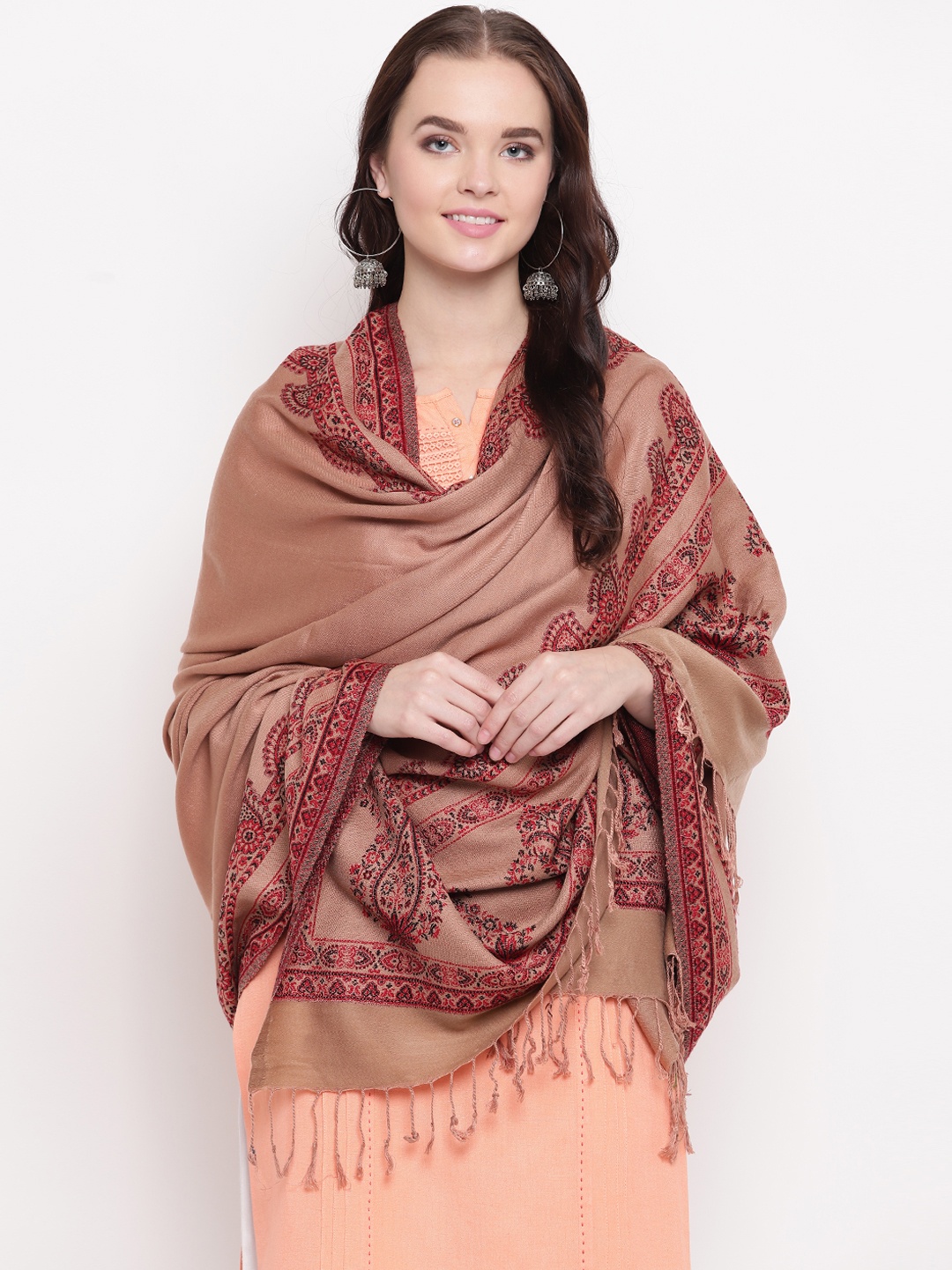 

HK colours of fashion Women Brown & Red Woven Design Shawl