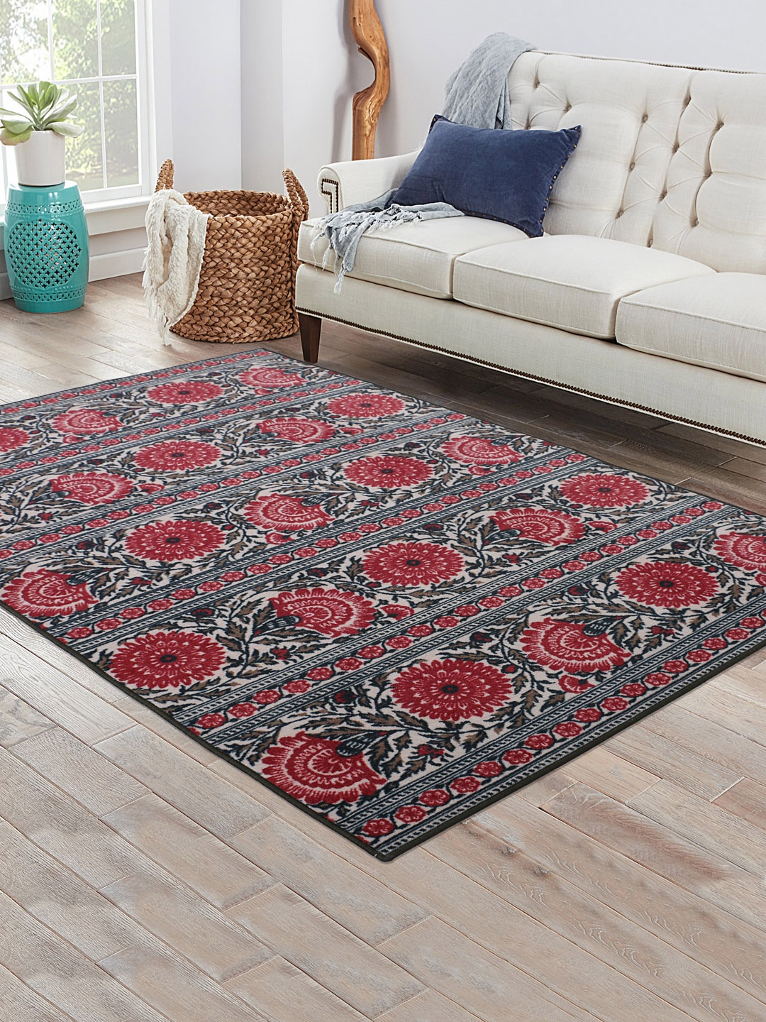 

RUGSMITH Green & Red Patterned Anti-Skid Rectangle Carpet