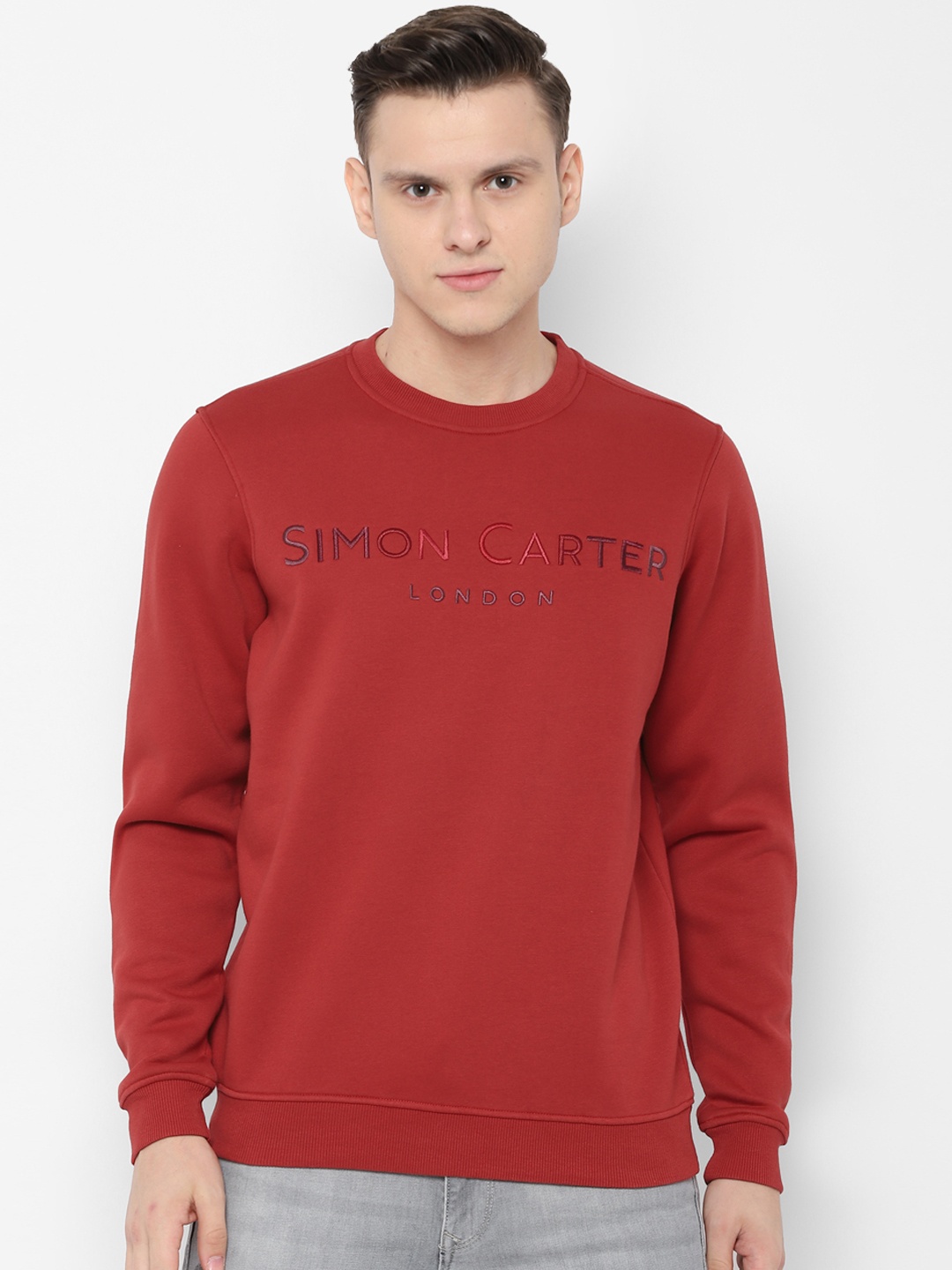 

SIMON CARTER LONDON Men Red Self Design Sweatshirt