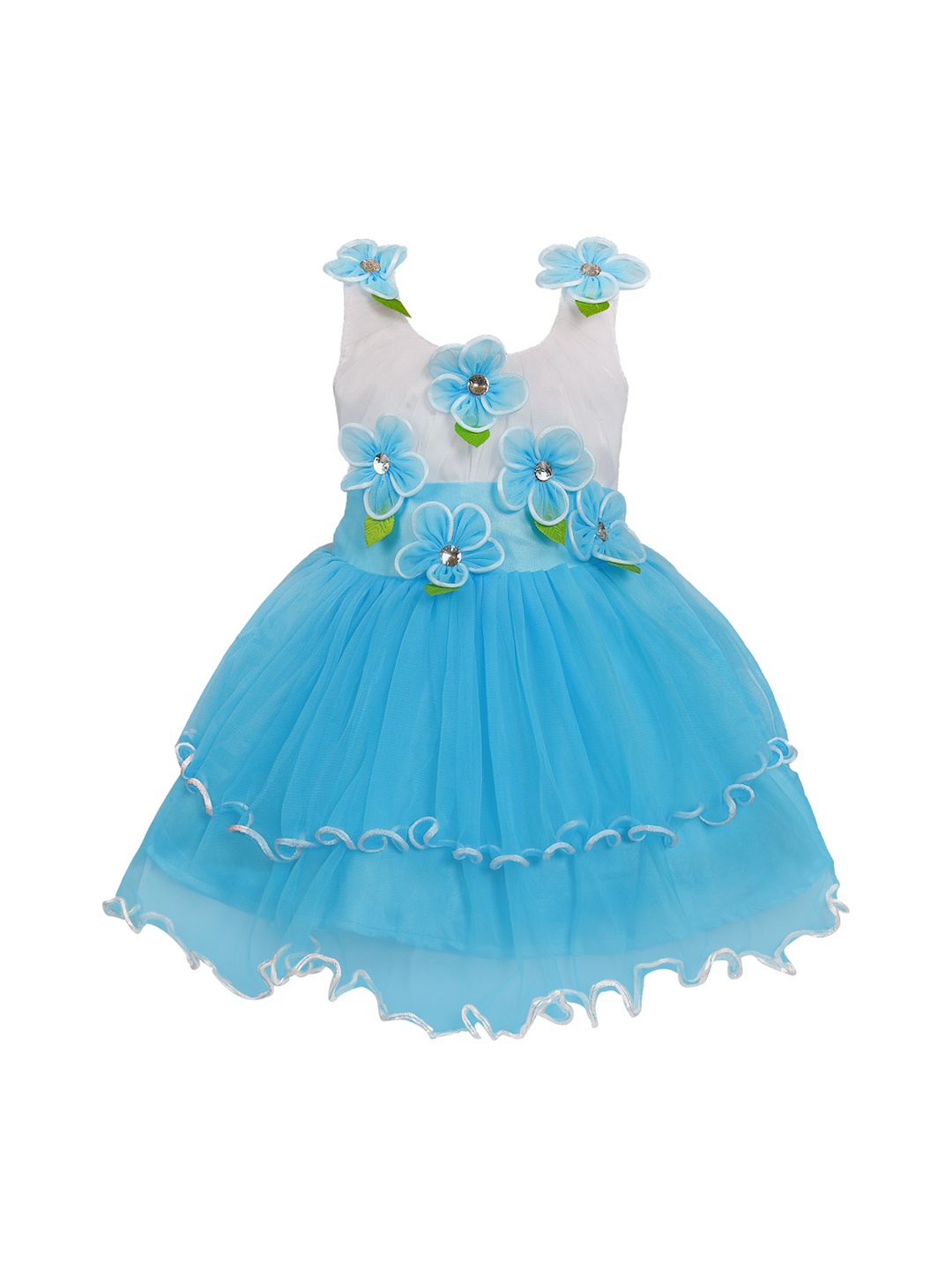 Wish Karo Girls Blue Printed Fit and Flare Dress