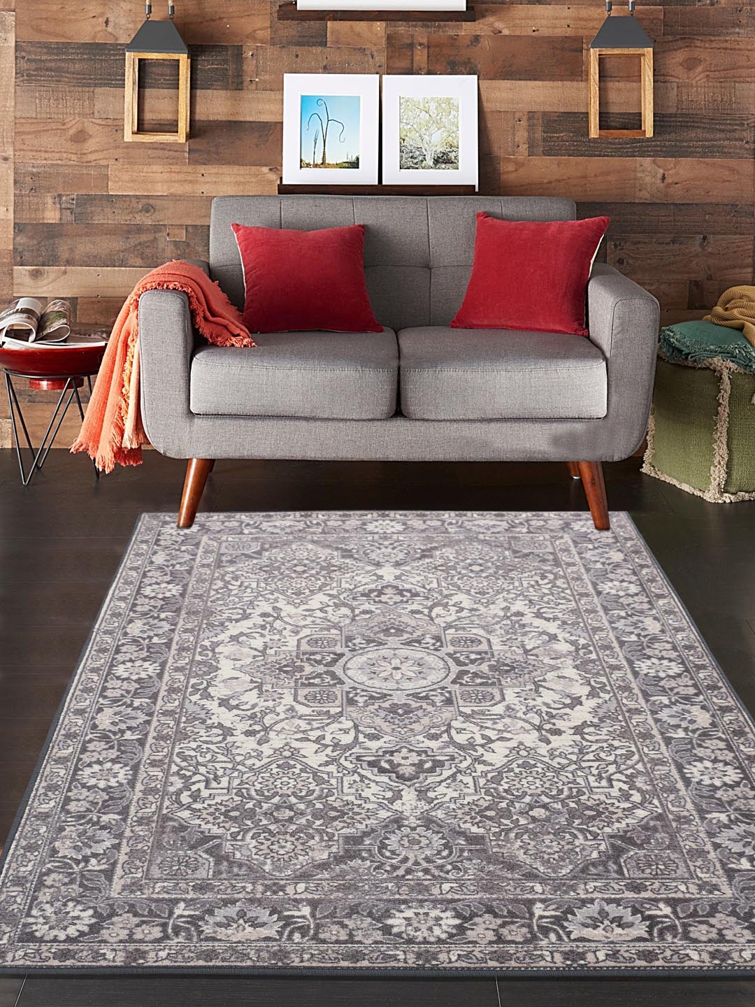 

RUGSMITH Grey & Beige Patterned Anti-Skid Rectangle Carpet