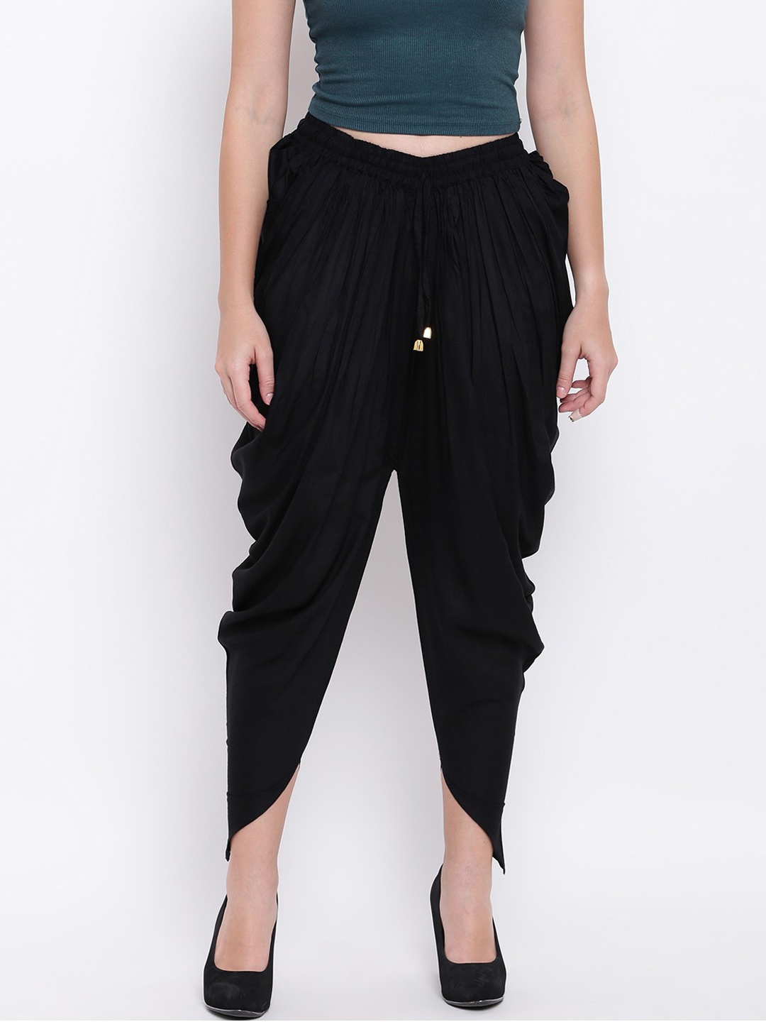 

Rivi Women Black Solid Cotton Dhoti Pants