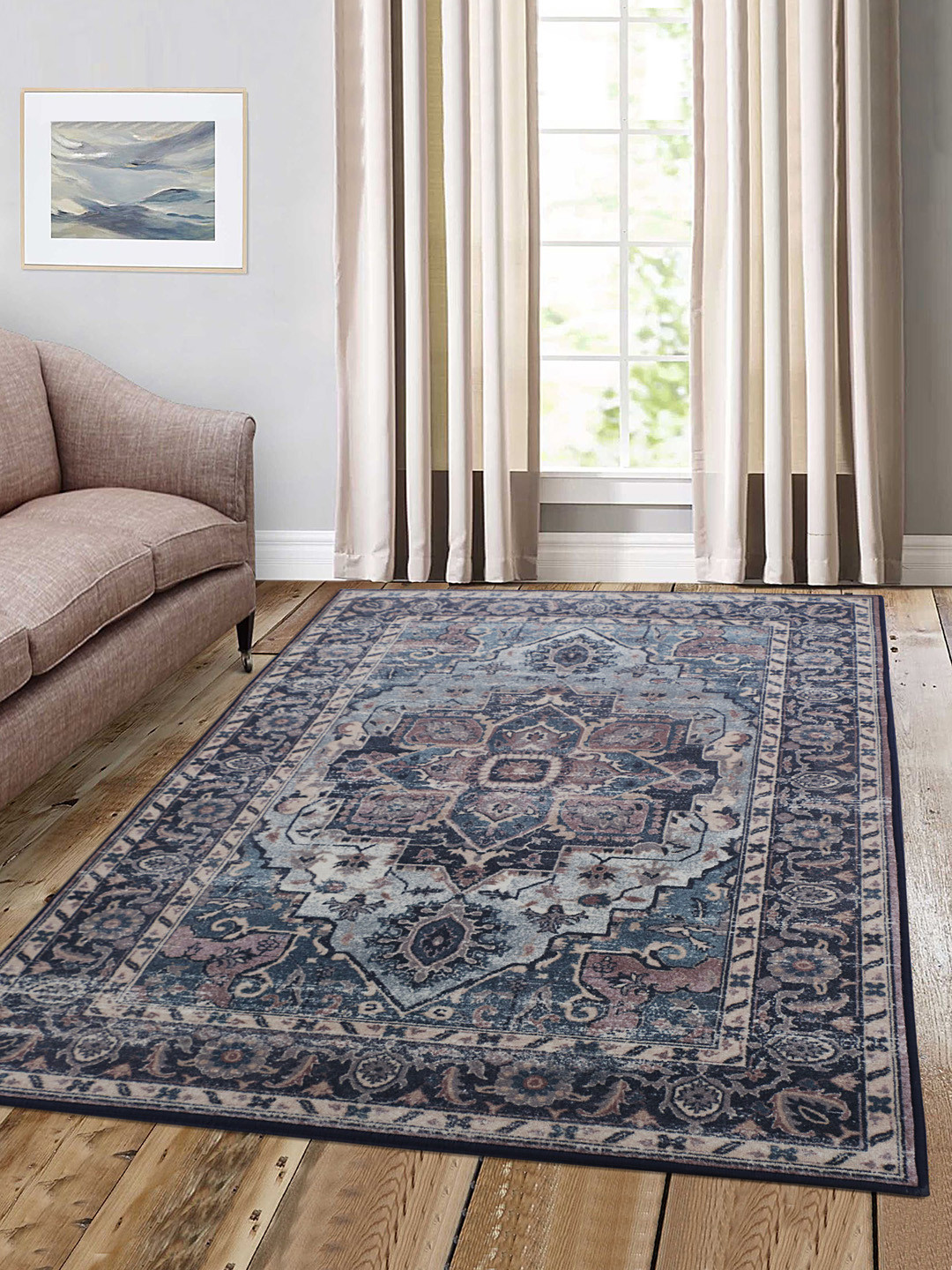 

RUGSMITH Blue & Black Patterned Anti-Skid Rectangle Carpet