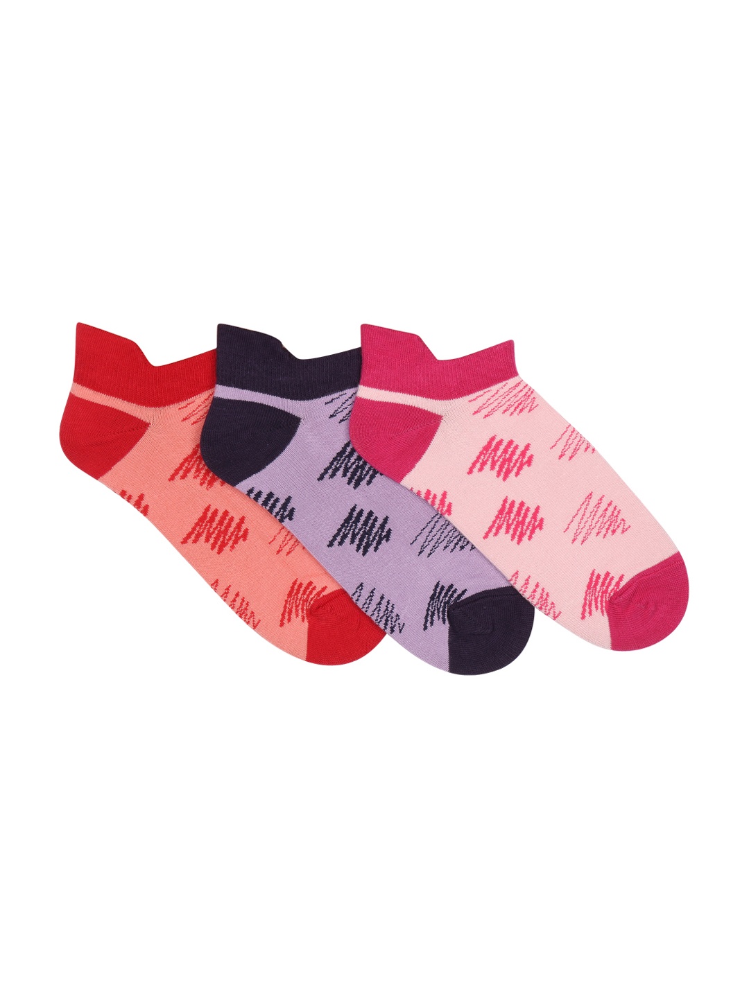 Supersox Women Pack of 3 Patterned Compact Combed Ankle-Length Socks, Red