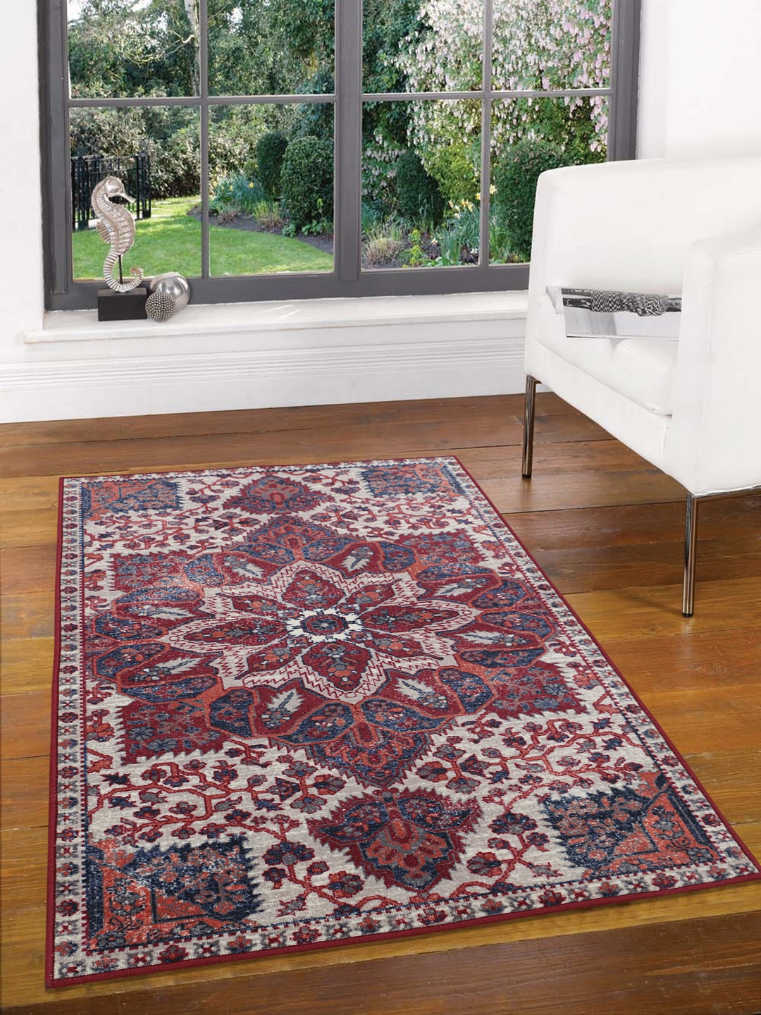 

RUGSMITH Maroon & Grey Patterned Anti-Skid Rectangle Carpet