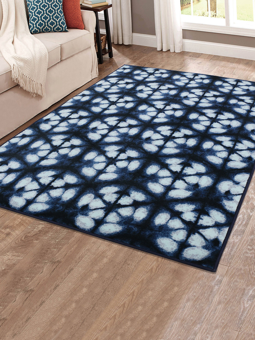 

RUGSMITH Navy Blue & White Patterned Anti-Skid Rectangle Carpet