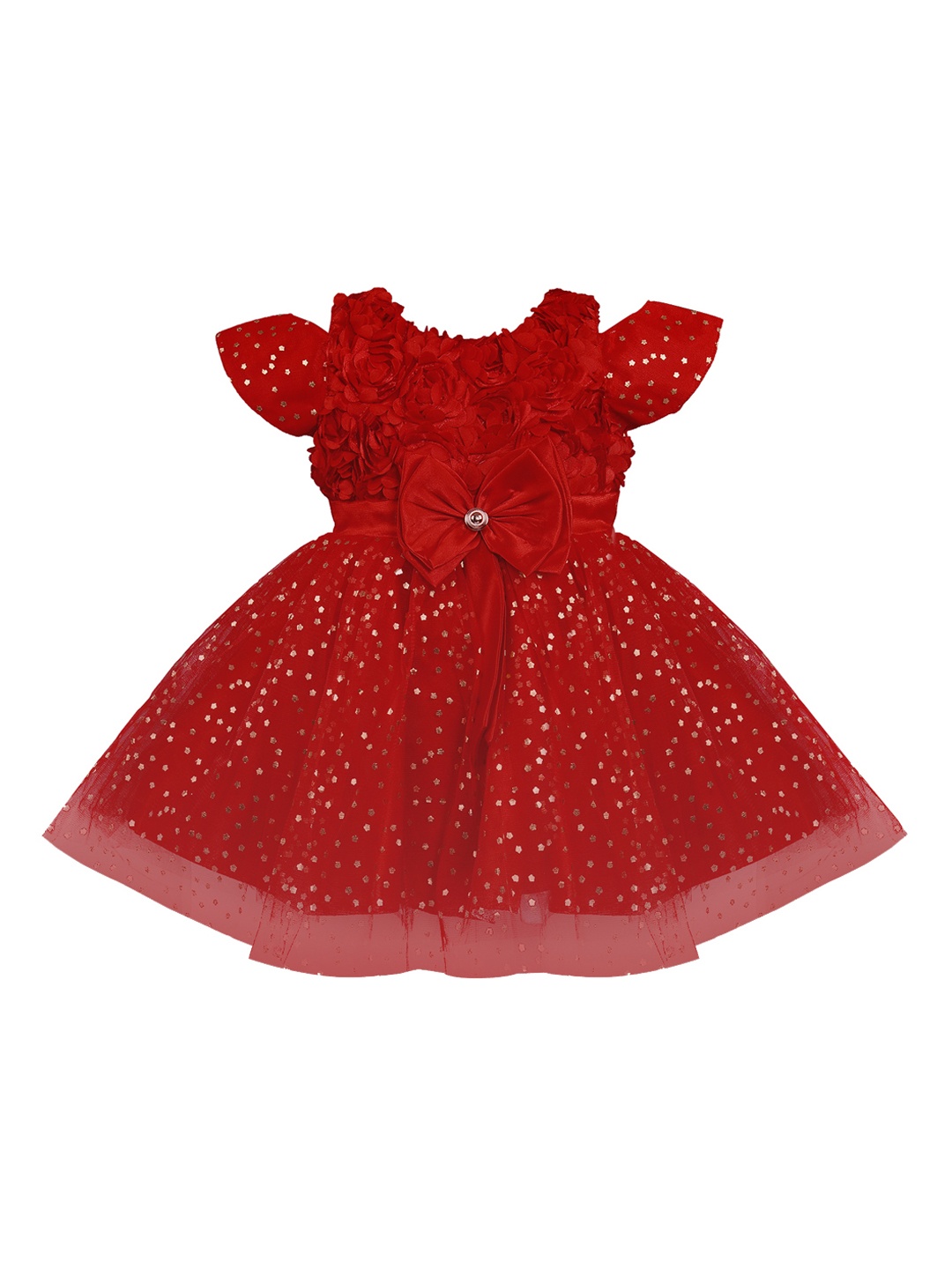 

Wish Karo Girls Red Stars Printed Fit and Flare Dress