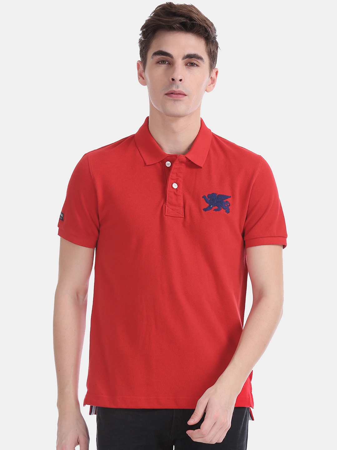 

Flying Machine Men Red Printed Polo Collar T-shirt