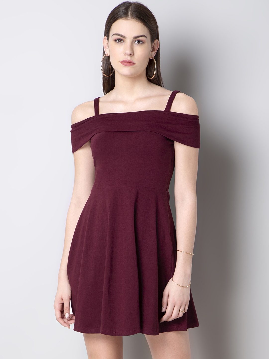 

FabAlley Women Maroon Solid Fit and Flare Dress