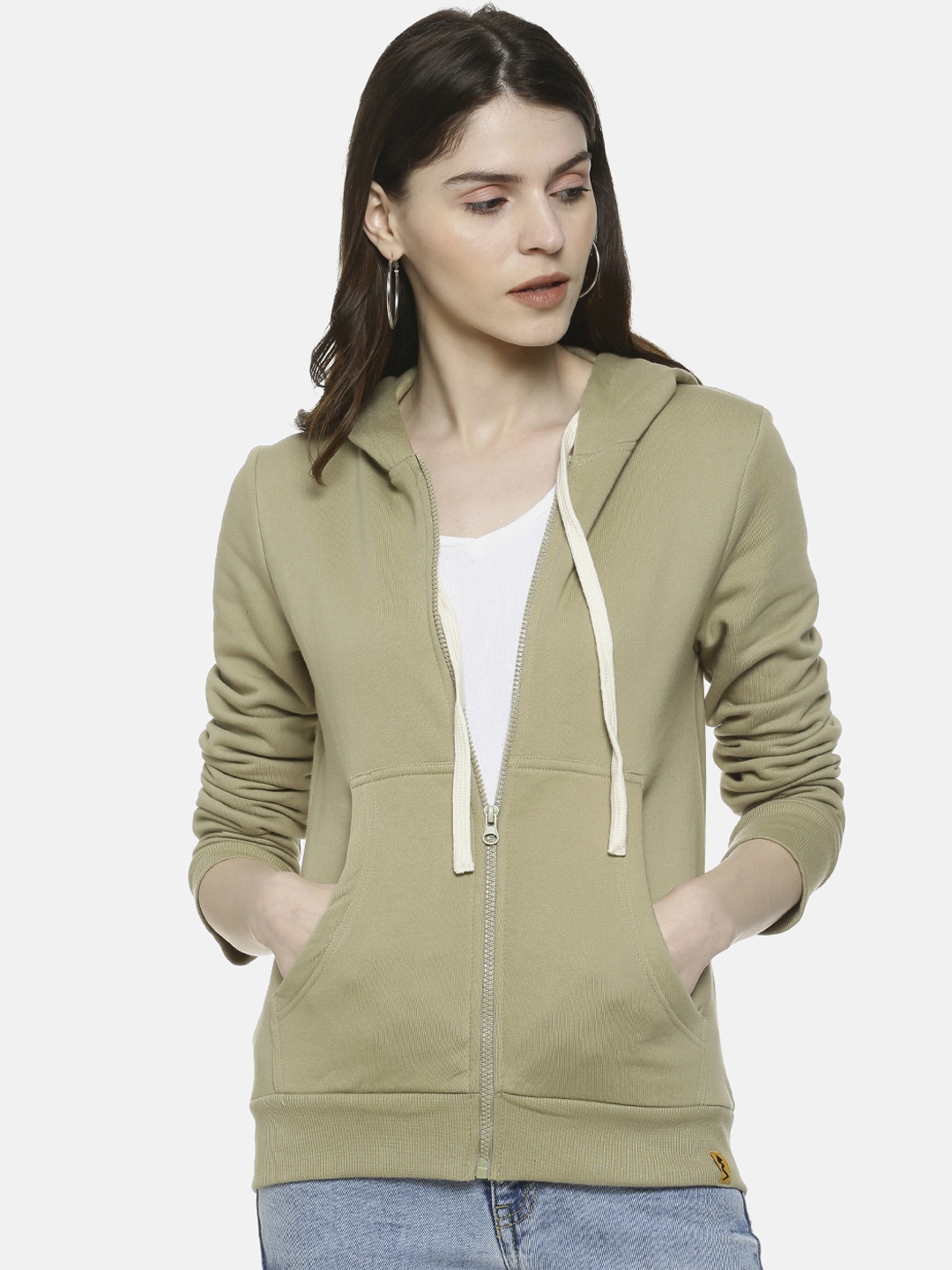

Campus Sutra Women Khaki-Coloured Solid Hooded Sweatshirt