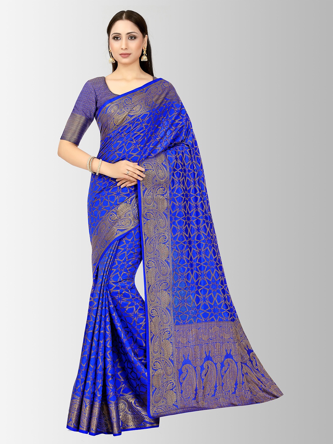 

MIMOSA Blue Art Silk Embellished Patola Saree