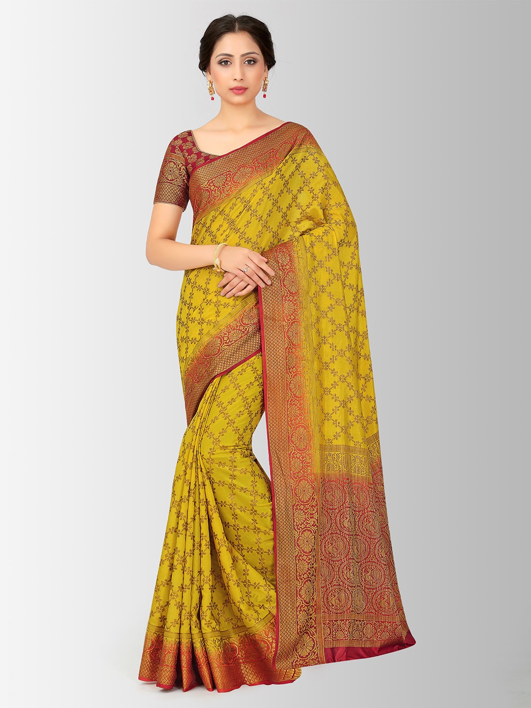 

MIMOSA Mustard Art Silk Embellished Patola Saree