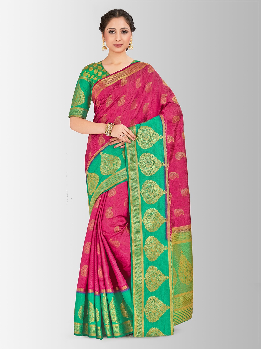 

MIMOSA Pink & Gold-Coloured Art Silk Embellished Banarasi Saree