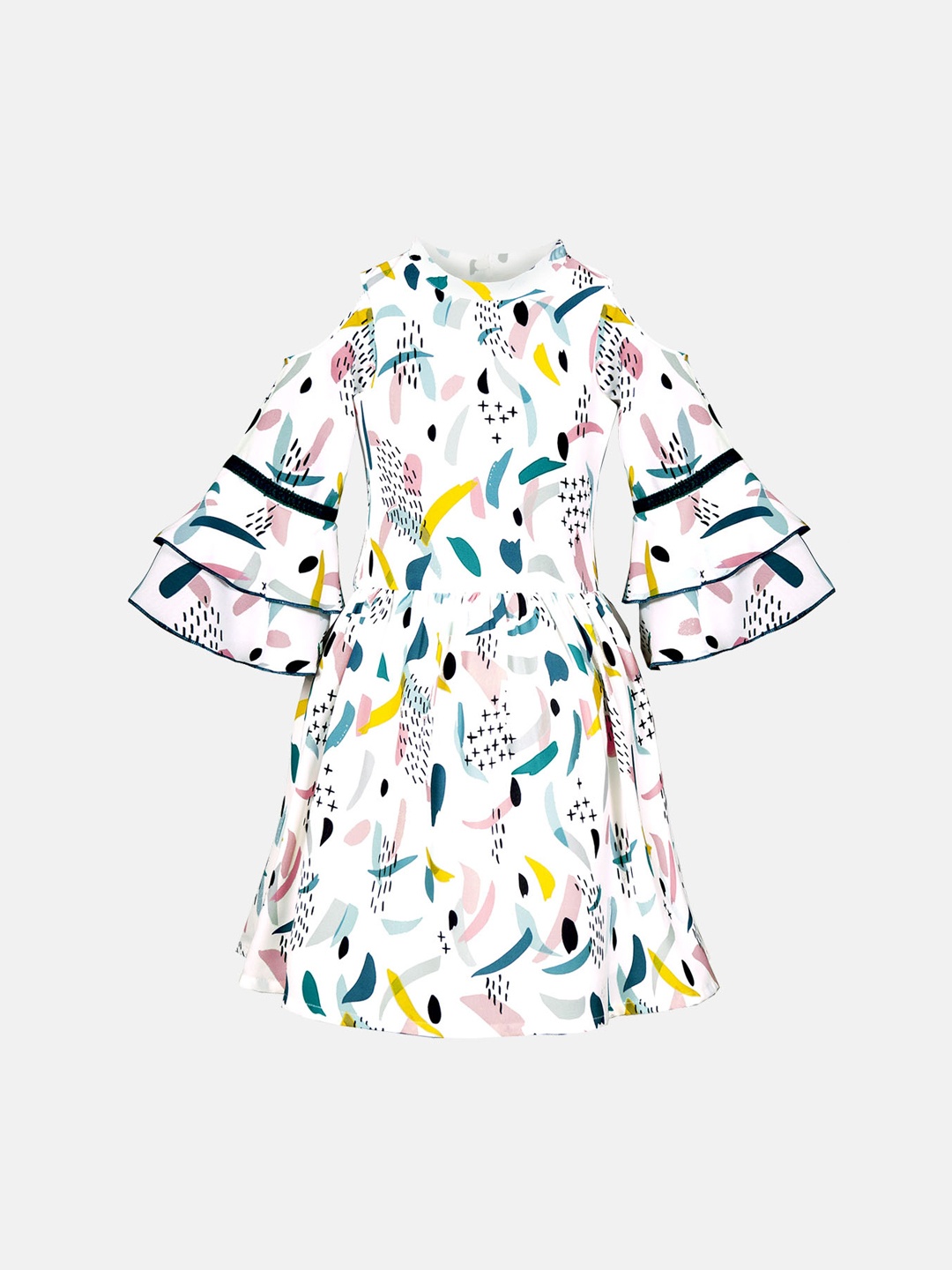 

naughty ninos Girls White & Yellow Printed Fit and Flare Dress