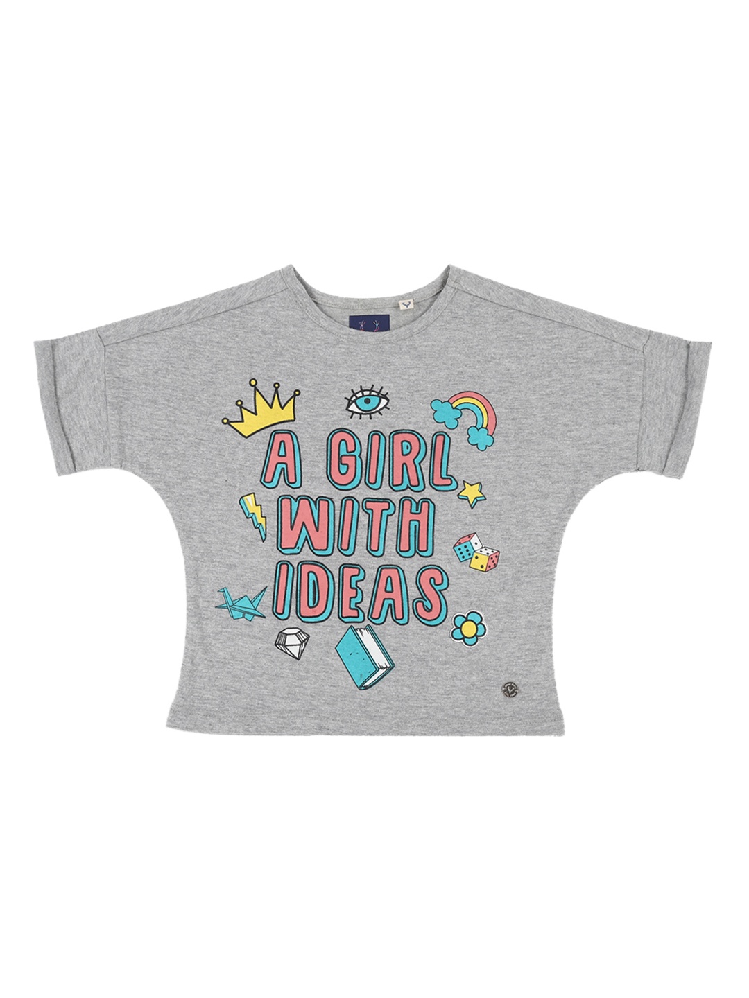 

Allen Solly Junior Girls Grey Pink Printed Round Neck Pure Cotton T-shirt