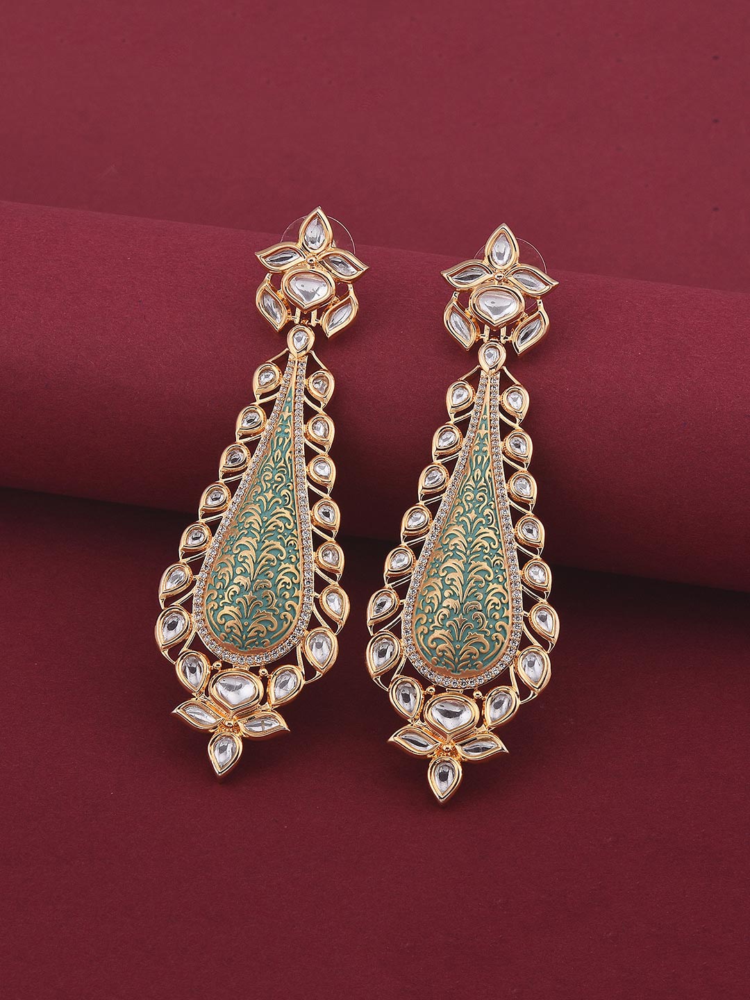 

Tistabene Green & Gold-Toned Enamelled Classic Drop Earrings