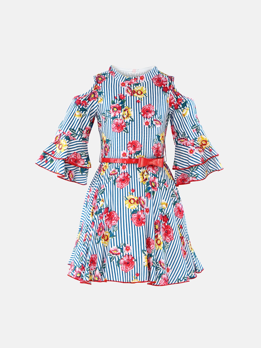 

naughty ninos Girls Blue & Red Floral Printed Fit and Flare Dress