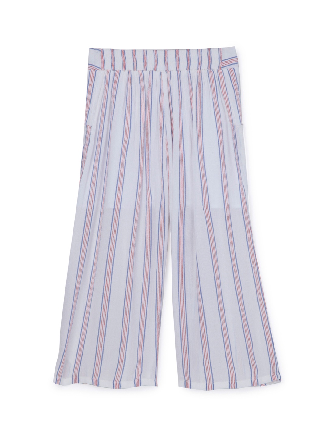 

Cub McPaws Girls Off-White & Red Striped Flared Palazzos