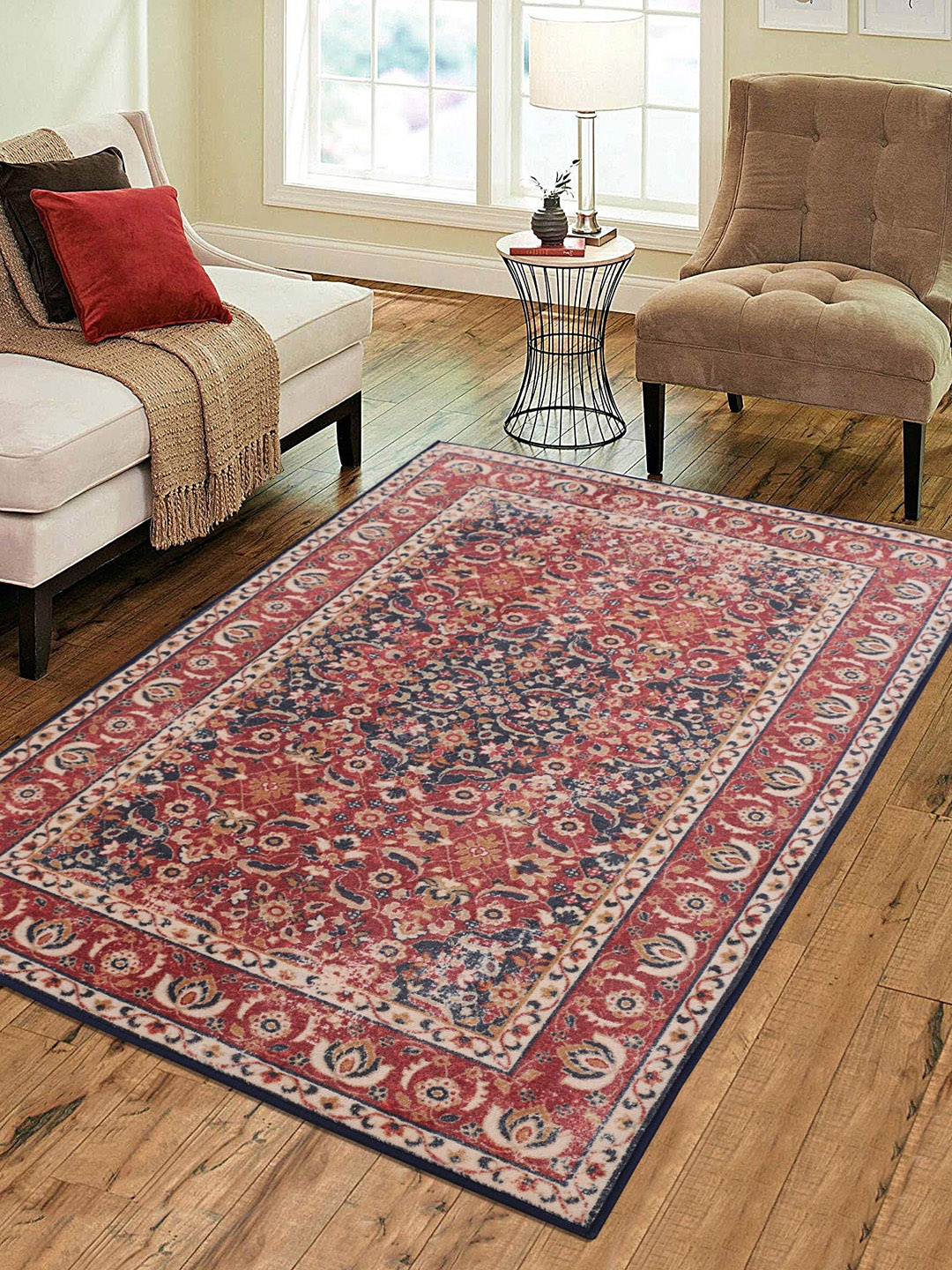

RUGSMITH Navy Blue & Red Patterned Anti-Skid Rectangle Carpet
