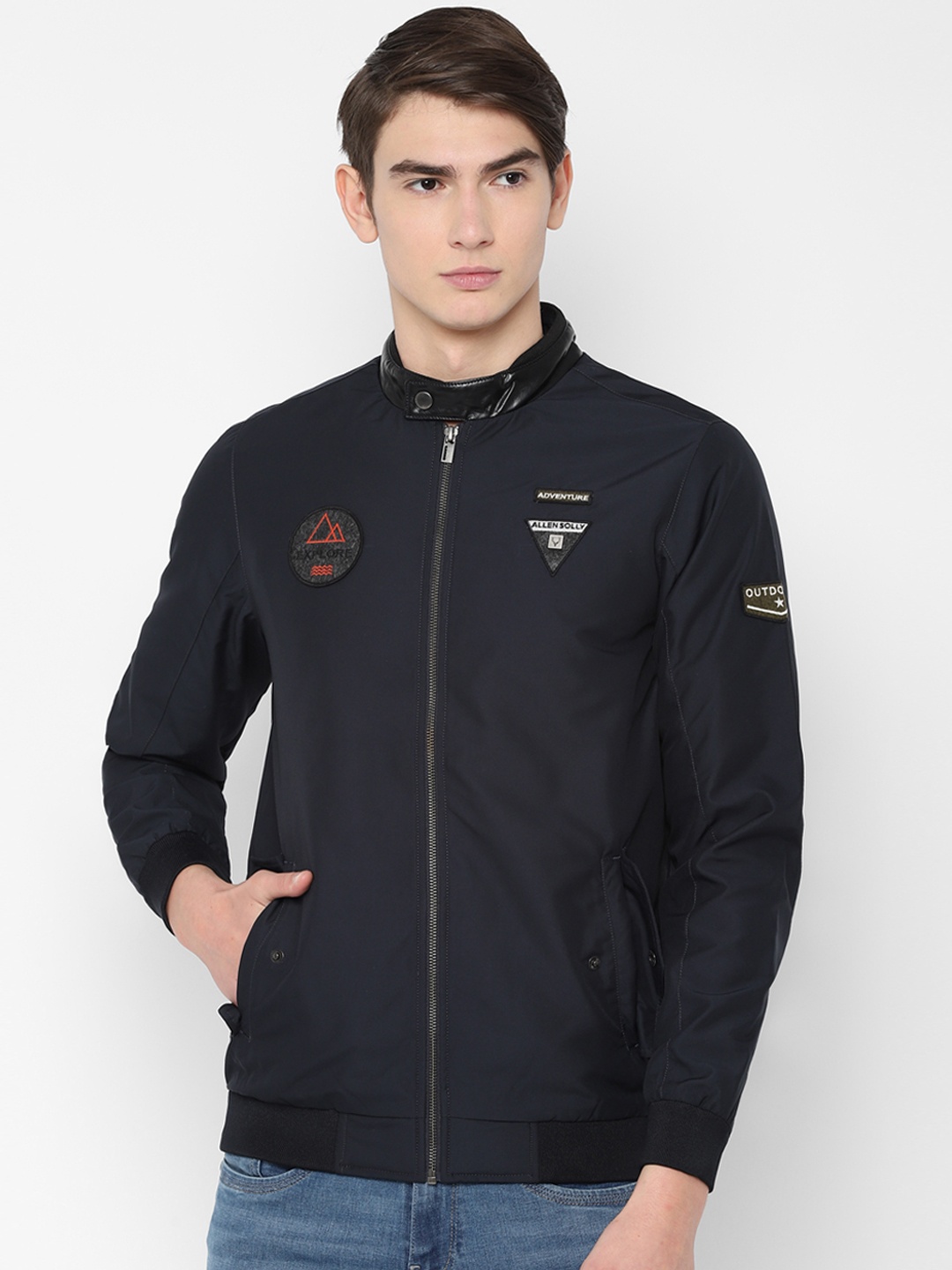 

Allen Solly Sport Men Navy Blue Solid Bomber Jacket