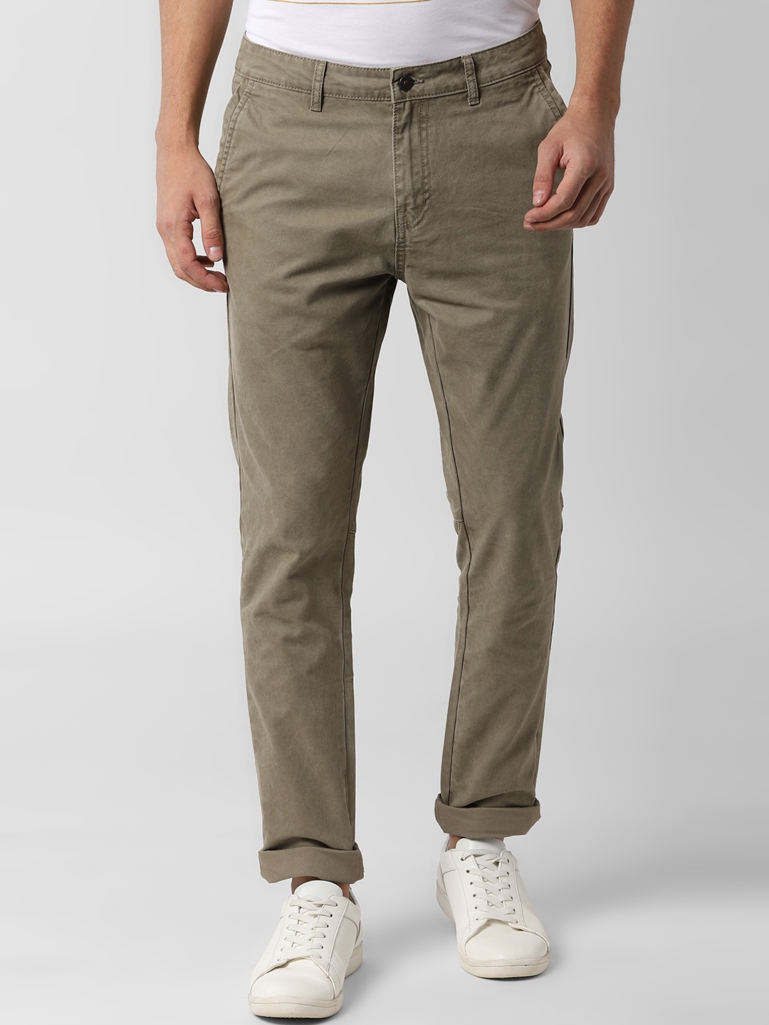 

Peter England Casuals Men Olive Green Slim Fit Solid Regular Trousers