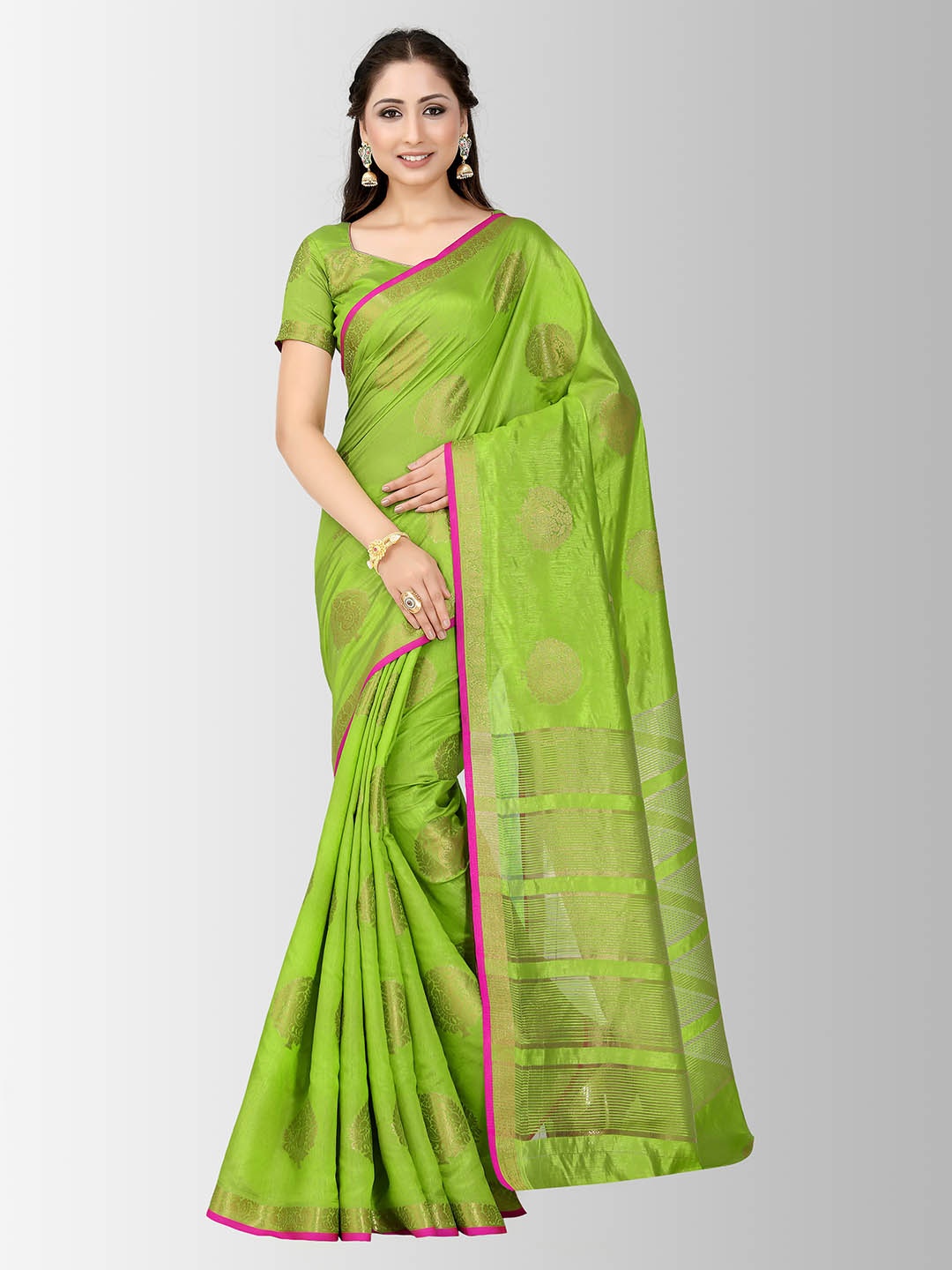 

MIMOSA Green Art Silk Printed Kanjeevaram Saree