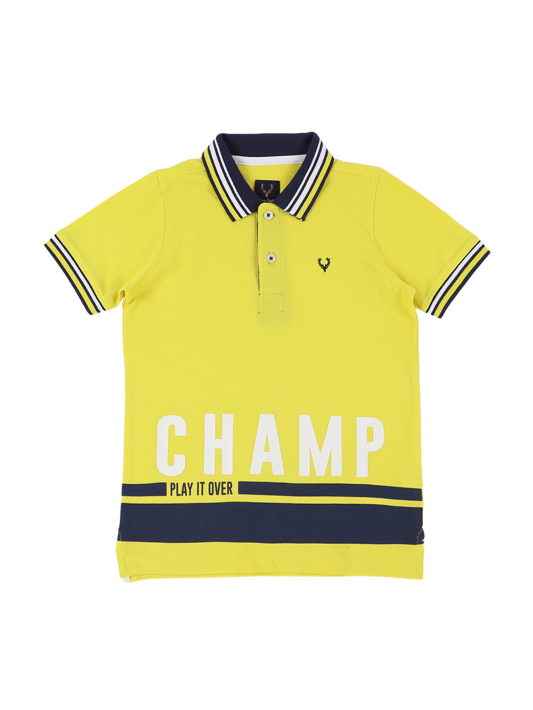 

Allen Solly Junior Boys Yellow Printed Polo Collar Pure Cotton T-shirt