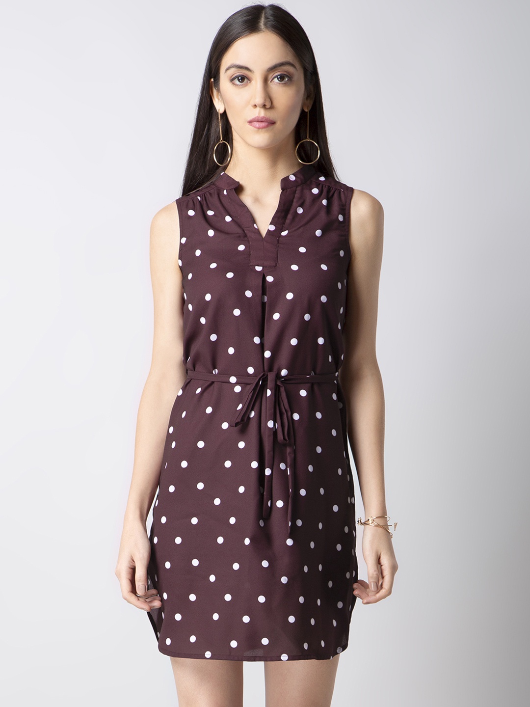 

FabAlley Women Burgundy Polka Dots Print Sheath Dress