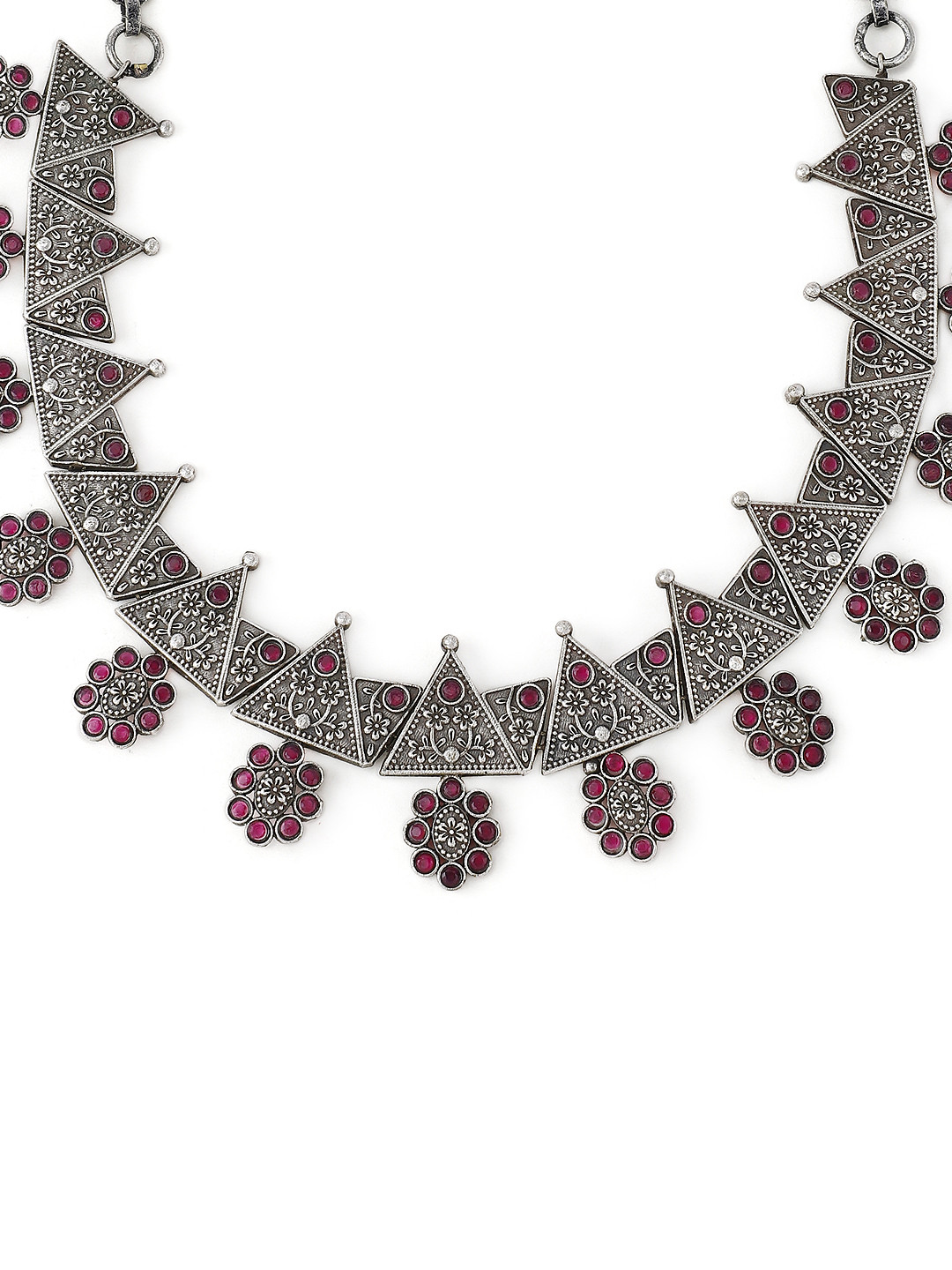 

Rubans Oxidised Silver & Red Oxidized Necklace