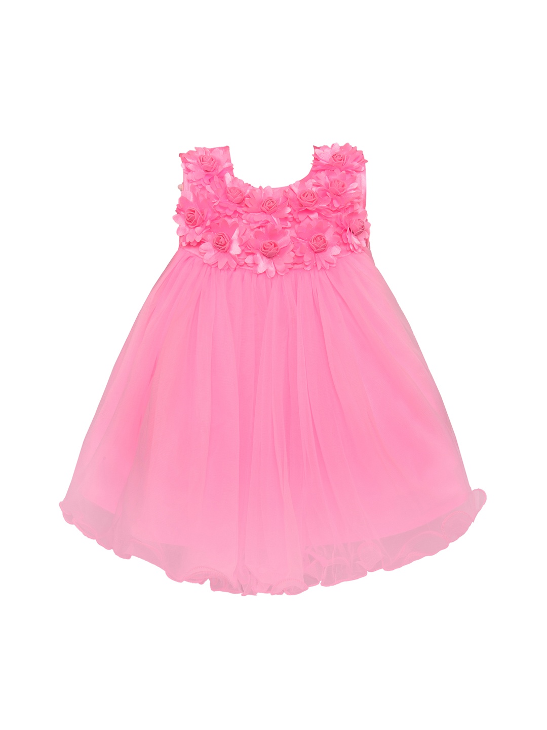 

Wish Karo Girls Pink Self Design Fit and Flare Dress