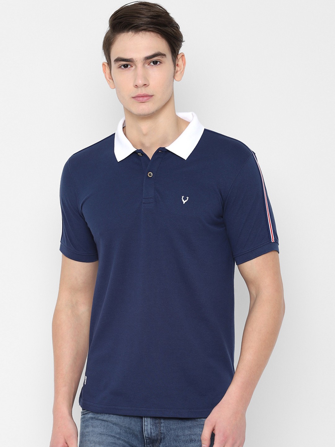 

Allen Solly Sport Men Navy Blue Solid Polo Collar T-shirt