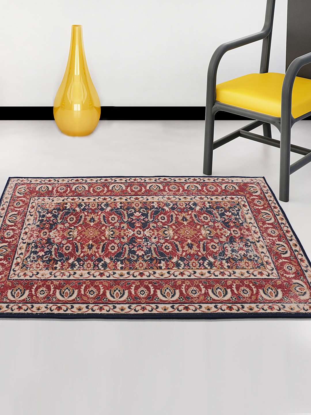 

RUGSMITH Maroon & Navy Blue Patterned Anti-Skid Rectangle Carpet